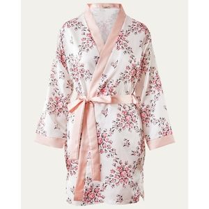 Morgan Lane Allie Robe In White/Light Pink Floral NWT